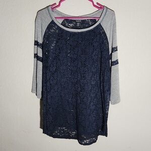 Torrid Shirt Womens Torrid Size 2 Lace Blue Gray 3/4 Sleeve
